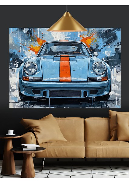 Klasik Mavi Spor Araba Dekoratif Kanvas - Mdf Ahşap Tablo