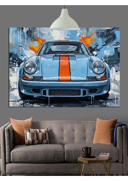 Klasik Mavi Spor Araba Dekoratif Kanvas - Mdf Ahşap Tablo modelleri
