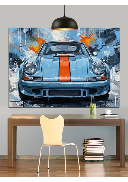 Klasik Mavi Spor Araba Dekoratif Kanvas - Mdf Ahşap Tablo fırsatları