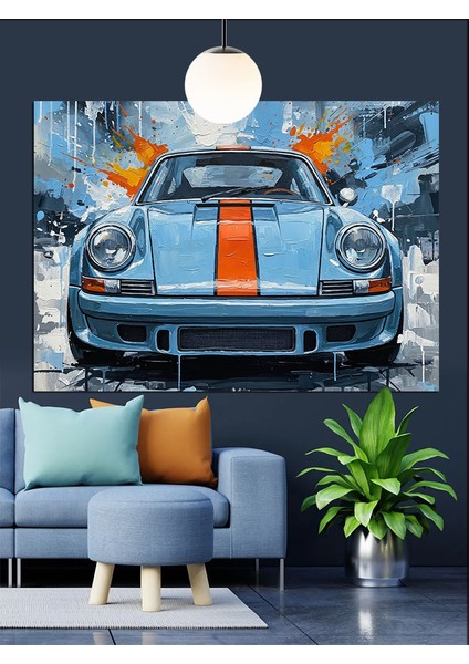 Klasik Mavi Spor Araba Dekoratif Kanvas - Mdf Ahşap Tablo indirimleri