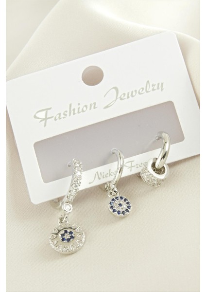 Wizard 3 Adet Nazar Zirkon Taşlı Küpe-Sarı