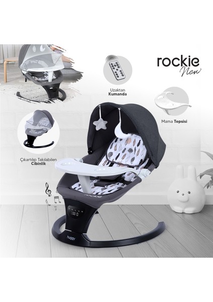 Rockie Yenidoğana Uygun Hareket Sensörlü Kumandalı Bluetooth Müzikli Mama Tepsili Ana Kucağı
