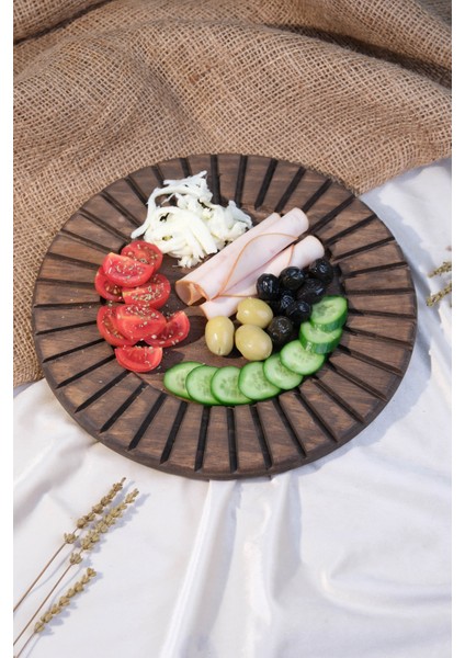 Büyük Boy Ahşap Çizgili Sunumluk , Supla , Peynir Tabağı , Kek Pasta Standı %100 Çam