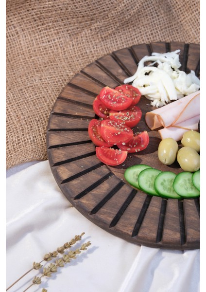 Büyük Boy Ahşap Çizgili Sunumluk , Supla , Peynir Tabağı , Kek Pasta Standı %100 Çam fiyatları