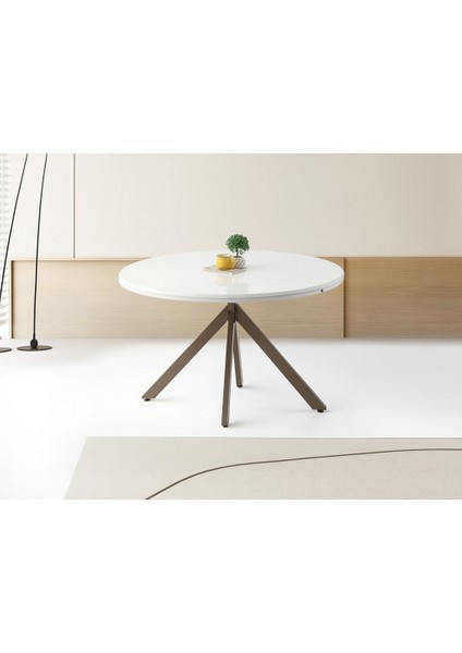 Ahşap Yuvarlak Açılır Büyüyen Yemek Mutfak Masası Parlak Beyaz 70 x 120 cm Sadece Masa Fiyatıdır