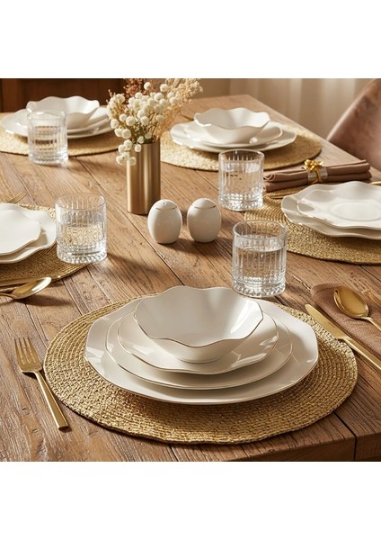 Nesrin 52 Parça Gold Fileli Yemek Takımı