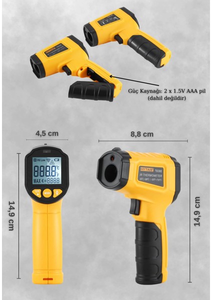 Lazer Odaklı Kızılötesi -50/+600°C Endüstriyel Katı-Sıvı Sıcaklık Ölçer Infrared Termometre fiyatları