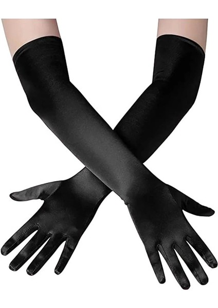 Uzun Boy Ekstra Parlak Saten Eldiven Siyah Renk fiyatları