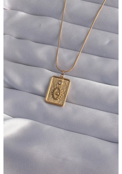 316L Çelik Zincir Gold Renk Zirkon Taşlı Göz Figür Tarot Kolye