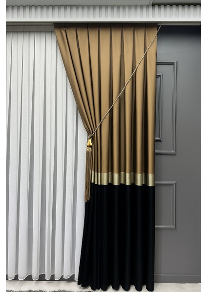 Pano Fon Perde, Elegans Seri Azra Desen Siyah Gold Kahverengi 1 / 3 Pileli ( Tek Kanat ) fiyatları