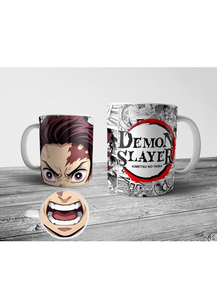 Tanjiro Demon Slayer Alt Tabanı Ağız Desenli Kupa Bardak modelleri