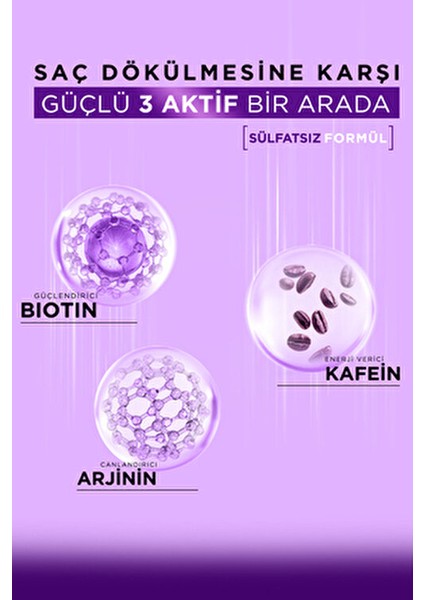 Kafein Arjinin Biotin Şampuan Dökülme Karşıtı Sülfatsız Formül 400 ml Kadınlar İçin