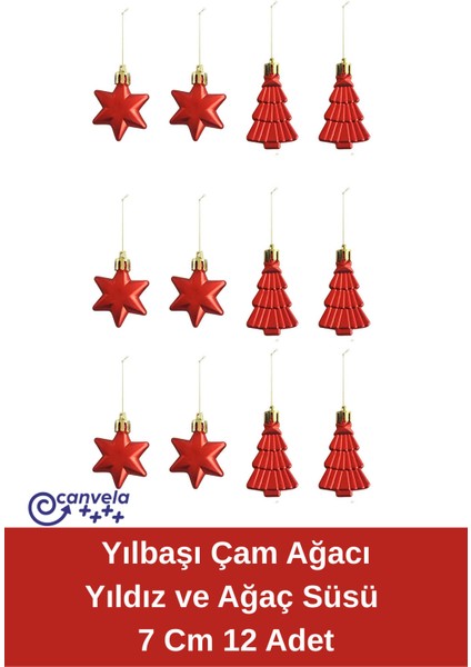 12'li Yılbaşı Çam Ağacı Süsleri Yıldız ve Ağaç Yılbaşı Süsü 7 cm fiyatları