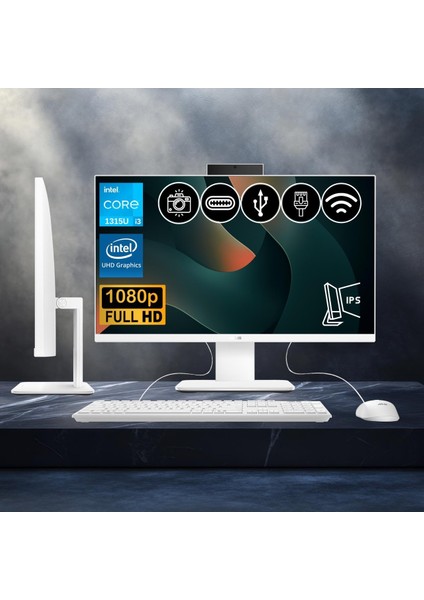 V440VAK-I38256W0D Atl3 I3-1315U 8gb Ddr5 2tb Nvme SSD 23.8" IPS Fhd Fdos Beyaz All In One Bilgisayar