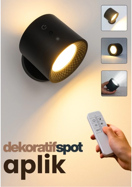 Mıknatıslı Uzaktan Kumandalı Çift Taraflı Duvar Aplik LED Aydınlatma 3 Renk USB Şarjlı