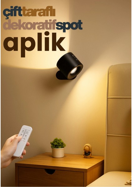 Mıknatıslı Uzaktan Kumandalı Çift Taraflı Duvar Aplik LED Aydınlatma 3 Renk USB Şarjlı fırsatları
