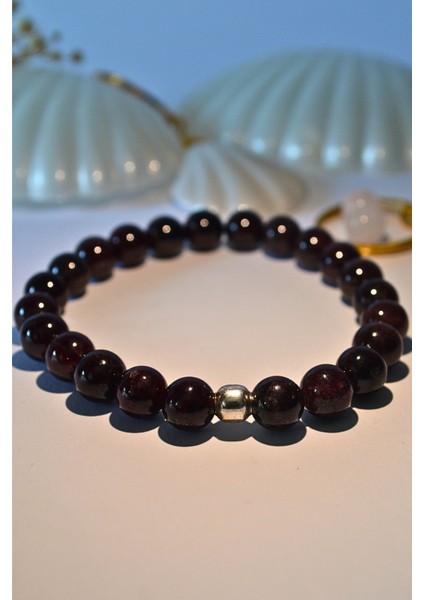 Garnet Bileklik Doğaltaş 8mm Bordo Unisex fırsatları