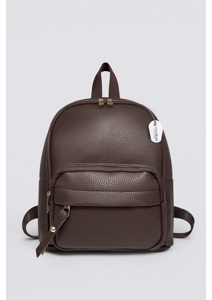 Unisex Suni Deri Fermuarlı Çok Gözlü Sırt Çantası