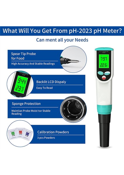Atc Gıda Ph Test Cihazına Sahip Ph Metre, Yüksek Doğruluklu Ph/sıcaklık Probuna Sahip Su Geçirmez Dijital Gıda Ph Metre (Yurt Dışından) modelleri