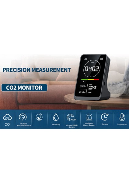 4 Arada 1 Dijital Hava Kalitesi Sayaç Şarj Edilebilir Co2 Tvoc Sıcaklık Nem Monitörü Co2 Dedektör Ev Için Alarm (Yurt Dışından) indirimleri