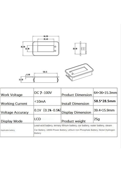 7-100V Dijital Pil Kapasite Test Cihazı Pil Monitörü Voltaj Sıcaklık Anahtarı Ölçer Araç Gemileri, Ipx7 Su Geçirmez (Yurt Dışından)