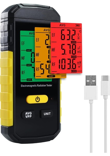 Emf Dedektörü, Ef, Rf, Mf, 3 Renkli Ses Işık Alarmlı Wifi Sinyali, Veri Tutma, Ev Için 3in-1 Radyasyon Ölçer (Yurt Dışından)