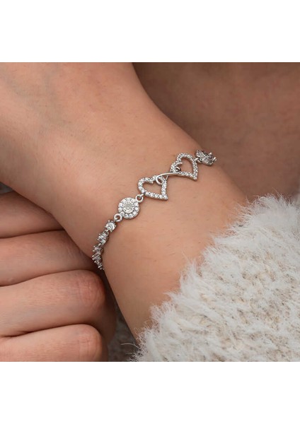 Gümüş Sonsuzluk Iki Kalp Kadın Bileklik modelleri