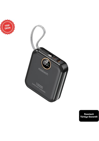 RS-400 10.000MAH Ultra Slim 22.5W Pd Dijital Ekranlı Dahili Çift Kablolu Powerbank