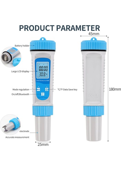 Bluetooth 6 In-1 Tds Metre Dijital Su Test Cihazı Ec Tds Tuz Sg Sıcaklık Ph Metre Akvaryum Su Test Cihazı (Yurt Dışından) fiyatları