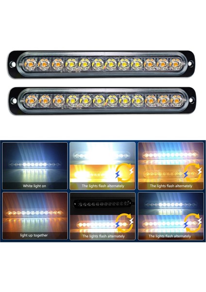 12LED Güvenlik Acil Durum Yanıp Sönen Işıklar, 12V-24V Flaş Uyarı Işığı, Beacon Beacon LED Işık Çubuğu, Sarı+Beyaz (Yurt Dışından) fiyatları