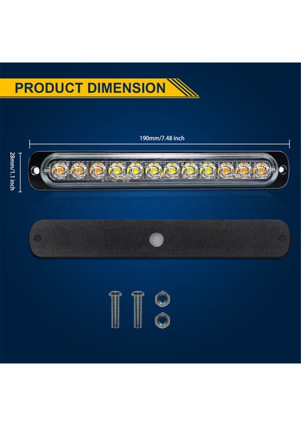 12LED Güvenlik Acil Durum Yanıp Sönen Işıklar, 12V-24V Flaş Uyarı Işığı, Beacon Beacon LED Işık Çubuğu, Sarı+Beyaz (Yurt Dışından) modelleri