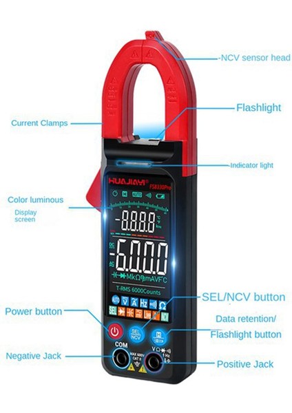 Huajiayi FS8330PRO Dc/ac Akım Dijital Kelepçe Ölçer 6000 Sayısı 400A Multimetre Büyük Renk Ekran Voltaj Test Makinesi Hz Siyah (Yurt Dışından) fiyatları
