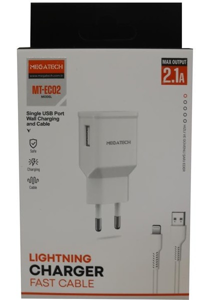 Megatech EC02 Model 2.1A Lightning USB Kablo + Ev Şarj Adaptörü Hızlı Şarj modelleri