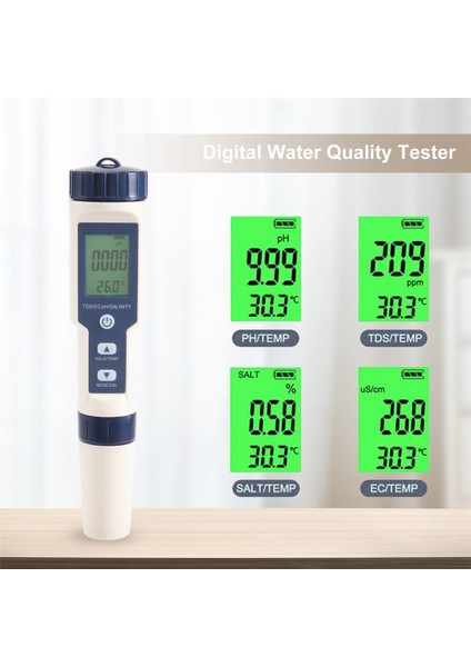 5&#39;i 1 Tds/ec/ph/tuzluluk/sıcaklık Ölçer Dijital Su Kalitesi Monitör Havuzlar, Içme Suyu, Akvaryumlar (Arka Işığı Ile) Için Test Cihazı (Yurt Dışından) indirimleri