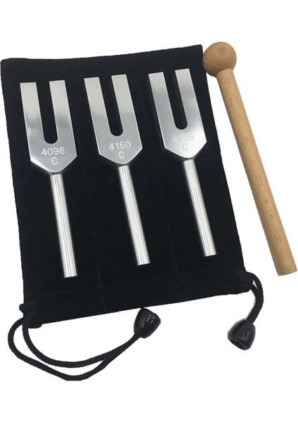 Angel Tuning Fork Seti - 4096 Hz, 4160 Hz, 4225 Hz - Ahşap Grev ve Depolama Torbası ile Terapötik Alet Seti (Yurt Dışından)