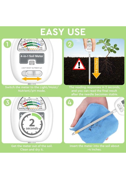 4&#39;ü 1 Arada Toprak Nem Metre Toprak Ph Metre Toprak Su Sayacı Bahçe/çiftlik/bitki Için Nem Için Toprak Test Cihazı Beyaz (Yurt Dışından) fırsatları