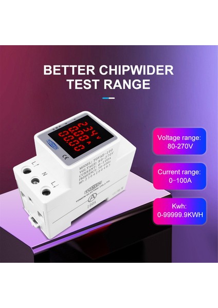Tomzn TOVAE-100 Ac 80-270V 100A Dın Rayrak Voltaj Akım Kwh Elektrik Enerji Monitörü Ölçer Volt Amp Voltmetre Ammetre Wattmetre (Yurt Dışından) indirimleri