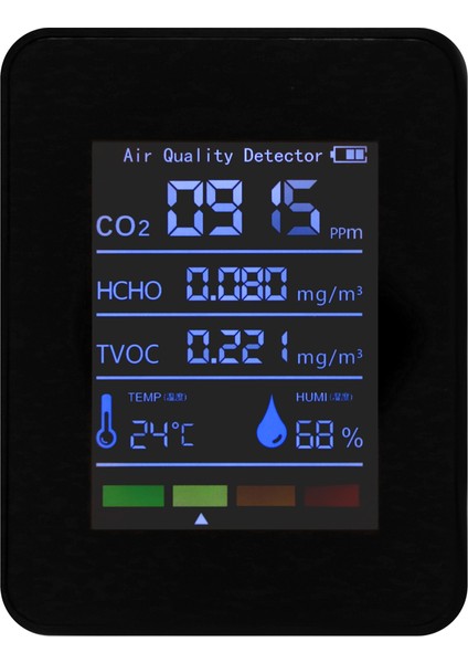 5 Arada 1 Hava Kalitesi Monitörü Tvoc Hcho Sıcaklık Nemi Co2 Metre, USB Şarj Edilebilir Co2 Dedektör Siyah (Yurt Dışından)