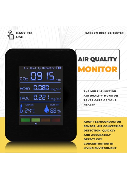 5 Arada 1 Hava Kalitesi Monitörü Tvoc Hcho Sıcaklık Nemi Co2 Metre, USB Şarj Edilebilir Co2 Dedektör Siyah (Yurt Dışından) fırsatları