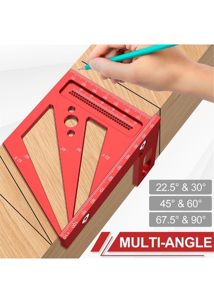 Alüminyum Alaşım 3D Çok Açılı Ölçüm Cetveli, Hassasiyet 22.5 °- 90 ° Ahşap Kare Cetvel, Çizim Liner Scriber (Yurt Dışından) fiyatları