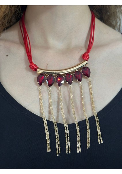 Kristal Taşlı Zincir Püsküllü Kadın Kolye fiyatları