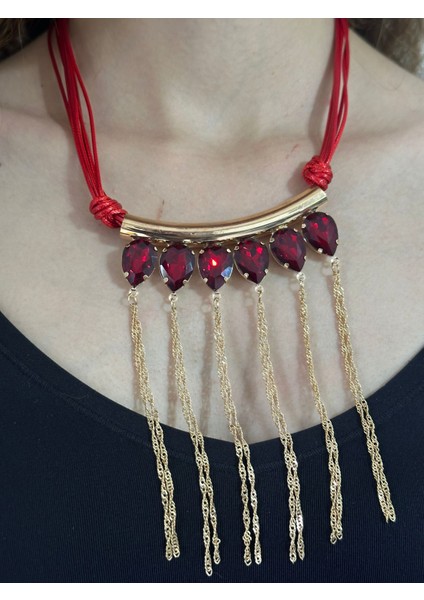 Kristal Taşlı Zincir Püsküllü Kadın Kolye fırsatları