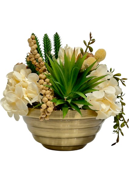 Krem Çiçekli Eskitme Kaseli Aranjman