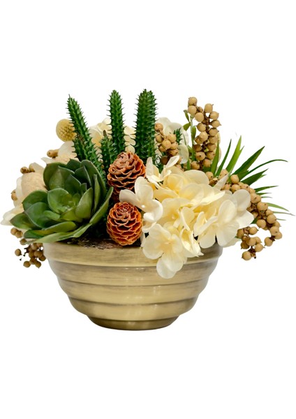 Krem Çiçekli Eskitme Kaseli Aranjman fiyatları