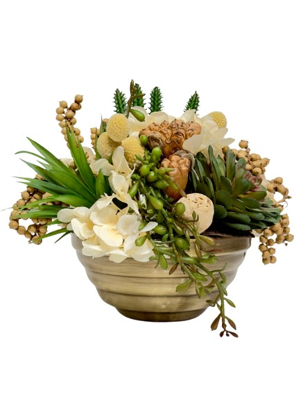 Krem Çiçekli Eskitme Kaseli Aranjman modelleri