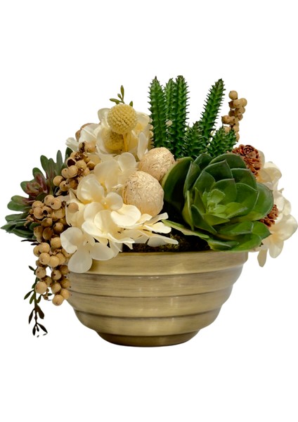 Krem Çiçekli Eskitme Kaseli Aranjman fırsatları