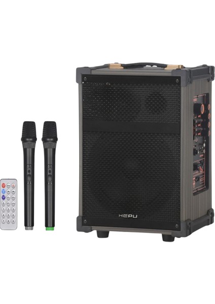 HP-977 Taşınabilir Parti Hoparlörü | 50W Bluetooth Hoparlör | 12” Bass | 2 Kablosuz Mikrofon
