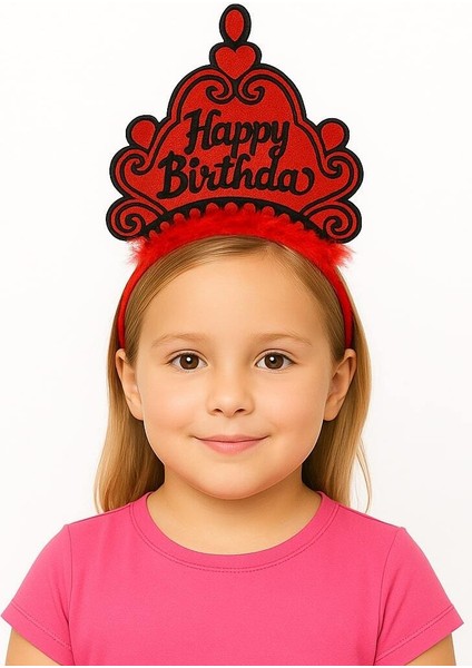 Kırmızı Happy Birthday Doğum Günü Prenses Tacı