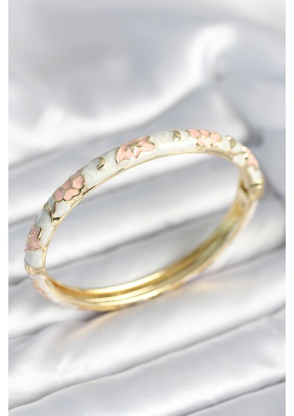 Beyaz Pembe Renk Detaylı Mineli Kelepçe