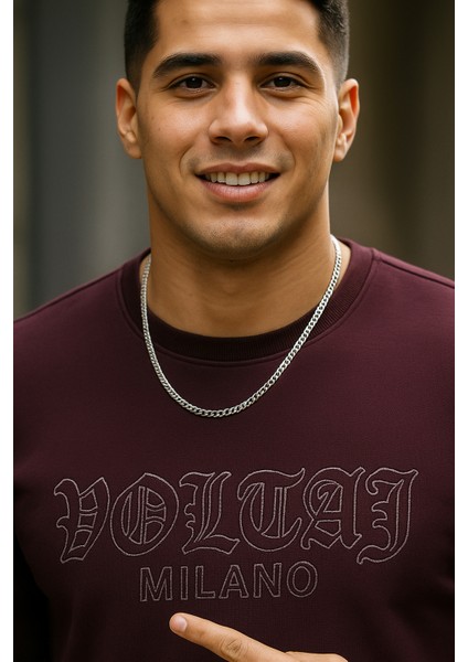 Cora Bisiklet Yaka Erkek Sweatshirt Bordo